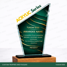 Load image into Gallery viewer, Custom trophy and plaque award made from acrylic, wood, and glass by Tugon 6100 Bacolod