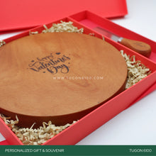 Load image into Gallery viewer, "Cheese Chums Pair" – the perfect duo for delightful moments! This personalized wooden gift set includes a charming cheese board and stylish cutlery. Ideal for corporate events, weddings, Valentine's Day, anniversaries, birthdays, or any special occasion. Elevate your gatherings and create lasting memories with this thoughtful set. It's a tasteful choice for personalized event tokens. Say cheese and share the joy! TUGON 6100 NEGROS OCCIDENTAL