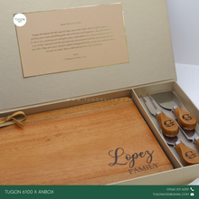 Load image into Gallery viewer, Make your charcuterie board stand out with a personalized touch. Our medium sized "YSA" board (8x11in) comes with your very own name or logo engraving, making it perfect for gifting. And with a set of 4 cheese knives, also engraved with your name or logo, you'll have everything you need for a stylish and delicious charcuterie experience.
Gift Set Incudes:
▪️Charcuterie Board: “YSA” medium size (8x11in) with personalized name/logo engraving.
▪️4 Cheese Knives Set with personalized name/logo engraving.
▪️Cus