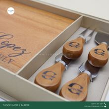 Load image into Gallery viewer, Make your charcuterie board stand out with a personalized touch. Our medium sized "YSA" board (8x11in) comes with your very own name or logo engraving, making it perfect for gifting. And with a set of 4 cheese knives, also engraved with your name or logo, you'll have everything you need for a stylish and delicious charcuterie experience.
Gift Set Incudes:
▪️Charcuterie Board: “YSA” medium size (8x11in) with personalized name/logo engraving.
▪️4 Cheese Knives Set with personalized name/logo engraving.
▪️Cus