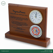 Load image into Gallery viewer, Elevate your gift-giving with the "Cielo" Standing Clock Plaque.
A sophisticated blend of timekeeping and recognition. This engraved desk clock features a classic round timepiece set on a durable plaque base, perfect for displaying on office desks, shelves, or reception counters.
Ideal for corporate giveaways, employee awards, retirement tokens, and special milestones, Cielo serves as both a functional clock and a personalized plaque. With space for custom engraving, you can add names, logos, message