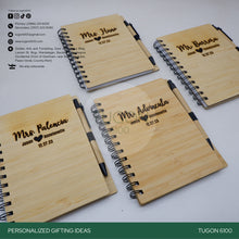 Load image into Gallery viewer, With FREE LASER ENGRAVING of your preferred name or logo on bamboo lid.  PERFECT GIFT IDEAS FOR: Wedding souvenir, Christmas Gift, Corporate Gift, Anniversary Gift, Birthday Gift, Father's Day Gift, Mother's Day Gift, personal use. Bamboo  Notebook - TUGON 6100