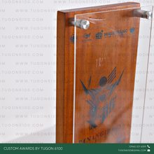 Load image into Gallery viewer, Awarding Excellence in schools, sports, corporate events, or competitions.
Recognition of Achievements in workplaces, non-profits, or community programs.
Commemorating Special Occasions such as anniversaries, retirements, or partnerships.
Corporate Branding: Enhance your brand image by gifting unique, eco-friendly wooden plaques. - Custom Awards Trophies and Plaques by Tugon 6100