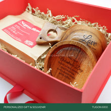 Load image into Gallery viewer, &quot;Coffee Bliss Trio&quot; – the ultimate treat for coffee lovers! This personalized wooden gift trio includes coffee beans from Coffee Culture, a wooden coffee mug, and a wooden coaster. Perfect for corporate events, weddings, Valentine&#39;s Day, anniversaries, birthdays, or any special occasion. Elevate your coffee experience and share the joy with this delightful set. It&#39;s a thoughtful choice for personalized event tokens. Brew happiness. ☕ TUGON 6100 NEGROS OCCIDENTAL
