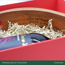 Load image into Gallery viewer, "Wine Warmth Set" – the perfect blend of style and taste for special moments! This personalized wooden gift set includes a charming wine holder and a delightful bottle of wine. Ideal for corporate events, weddings, Valentine's Day, anniversaries, birthdays, or any celebration. Elevate your toasts and create lasting memories with this thoughtful set. It's a splendid choice for personalized event tokens. Cheers to warmth and wonderful moments. TUGON 6100 NEGROS OCCIDENTAL