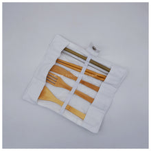 Load image into Gallery viewer, With FREE LASER ENGRAVING of your preferred name or logo.  PERFECT GIFT IDEAS FOR: Wedding souvenir, Christmas Gift, Corporate Gift, Anniversary Gift, Birthday Gift, Father's Day Gift, Mother's Day Gift, personal use. Bamboo Utensil Set with Pouch Tugon 6100