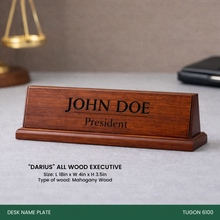 Load image into Gallery viewer, “Personalized wooden desk name plate for office desk”
“Custom desk name plate with engraved name and title”
“Office desk name sign made from premium wood”
“Modern desk name plate for professional workspace”
