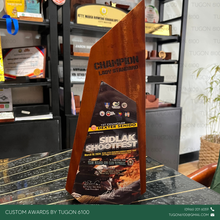 Load image into Gallery viewer, Custom wooden award plaque crafted from premium wood, designed for employee recognition, corporate awards, appreciation ceremonies, and special events in Bacolod City.