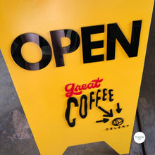 Load image into Gallery viewer, FOLDING STANDEE SIGNAGE is a premium business sign solution for businesses and organizations. Constructed from high-quality wood and acrylic, the sign is designed to be lightweight and movable. Perfect for must-have sign applications, FOLDING STANDEE SIGNAGE offers superior durability and straightforward setup.