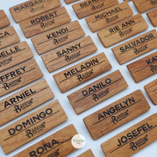 Load image into Gallery viewer, Crafted from mahogany wood, this nameplate offers a classic and rustic look.  Size: 1in x 4in  With discount for bulk orders.
