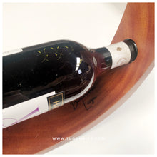 Load image into Gallery viewer, This handmade wine bottle holder is the perfect way to display your favorite wine. This is a great idea to give as housewarming gift, holiday gifts, wedding souvenirs. Made of: Mahogany Wood Dimension: 3 in wide, 15 in long, 0.7 in thick With FREE custom design of your choice. For your preferred design, please contact us on our facebook page, Tugon 6100. LEAD TIME: 10-15 BUSINESS DAYS. We accept bulk orders. WINE BOTTLE NOT INCLUDED. - TUGON 6100