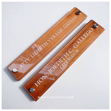 Load image into Gallery viewer, Transform Your Workspace with Unique Wooden Desk Name Plates! Check out our exclusive collection of handcrafted wooden desk name plates! Each piece is uniquely designed to add a touch of elegance and personalization to your office space. These name plates are not just a statement piece but also a reflection of your style and professionalism. Ideal for: Corporate gifts, anniversary presents, office gifts, birthday surprises, and more.
