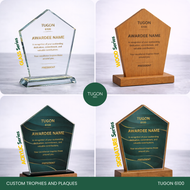 Custom trophy and plaque award made from acrylic, wood, glass by Tugon 6100 Bacolod