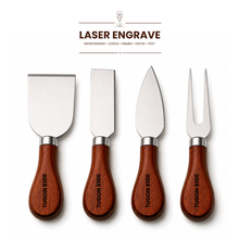Load image into Gallery viewer, 4-Piece Cheese Knife &amp; Steak Serving Set | Stainless Steel Wooden Handle Cheese Cutlery
