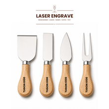 Load image into Gallery viewer, 4-Piece Cheese Knife &amp; Steak Serving Set | Stainless Steel Wooden Handle Cheese Cutlery
