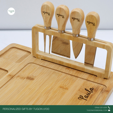 Load image into Gallery viewer, Cheeseboard with Cutlery
Product Code: &quot;Camila&quot;

Introducing our personalized bamboo cheese board with cutlery set – the perfect gift idea for any occasion. Crafted from high-quality bamboo, this cheese board exudes elegance and durability. Complete with a set of sleek cutlery, it&#39;s ready to elevate any cheese-tasting experience.

Material: Bamboo

With FREE LASER ENGRAVING of your preferred name or logo.


PERFECT GIFT IDEAS FOR: Wedding souvenir, Christmas Gift, Corporate Gift, Anniversary Gift, Birthday 
