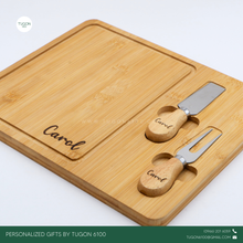 Load image into Gallery viewer, Cheeseboard with Cutlery
Product Code: &quot;Camila&quot;

Introducing our personalized bamboo cheese board with cutlery set – the perfect gift idea for any occasion. Crafted from high-quality bamboo, this cheese board exudes elegance and durability. Complete with a set of sleek cutlery, it&#39;s ready to elevate any cheese-tasting experience.

Material: Bamboo

With FREE LASER ENGRAVING of your preferred name or logo.


PERFECT GIFT IDEAS FOR: Wedding souvenir, Christmas Gift, Corporate Gift, Anniversary Gift, Birthday 
