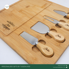 Load image into Gallery viewer, Cheeseboard with Cutlery
Product Code: &quot;Camila&quot;

Introducing our personalized bamboo cheese board with cutlery set – the perfect gift idea for any occasion. Crafted from high-quality bamboo, this cheese board exudes elegance and durability. Complete with a set of sleek cutlery, it&#39;s ready to elevate any cheese-tasting experience.

Material: Bamboo

With FREE LASER ENGRAVING of your preferred name or logo.


PERFECT GIFT IDEAS FOR: Wedding souvenir, Christmas Gift, Corporate Gift, Anniversary Gift, Birthday 
