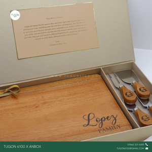 Make your charcuterie board stand out with a personalized touch. Our medium sized "YSA" board (8x11in) comes with your very own name or logo engraving, making it perfect for gifting. And with a set of 4 cheese knives, also engraved with your name or logo, you'll have everything you need for a stylish and delicious charcuterie experience.

Gift Set Incudes:
▪️Charcuterie Board: “YSA” medium size (8x11in) with personalized name/logo engraving.
▪️4 Cheese Knives Set with personalized name/logo engraving.
▪️Cus