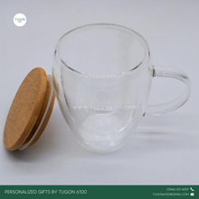 Load image into Gallery viewer, Glass cup with bamboo lid by Tugon 6100

Personalized Gifts Ideal for:
• Corporate Gifts
• Wedding Favors
• Gift for Her, Gift for Him
• Mother&#39;s Day or Father&#39;s Day Gift
• Christmas Gift
