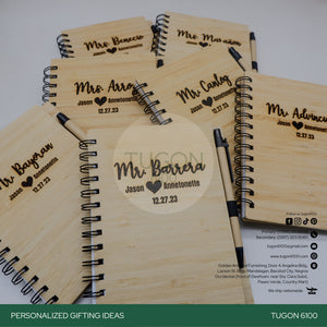 With FREE LASER ENGRAVING of your preferred name or logo on bamboo lid.  PERFECT GIFT IDEAS FOR: Wedding souvenir, Christmas Gift, Corporate Gift, Anniversary Gift, Birthday Gift, Father's Day Gift, Mother's Day Gift, personal use. Bamboo  Notebook - TUGON 6100