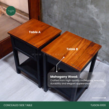 Load image into Gallery viewer, The Concealed Side Table is a beautifully designed furniture that blends the elegance of mahogany wood with a hidden compartment, valuing both aesthetics and security in their home or office. And to make this gift even more special, you can engrave your name or business logo. A Father&#39;s Day Gift Idea! - TUGON 6100, gift for husband, gift for brother, retirement gift, gift for boss
