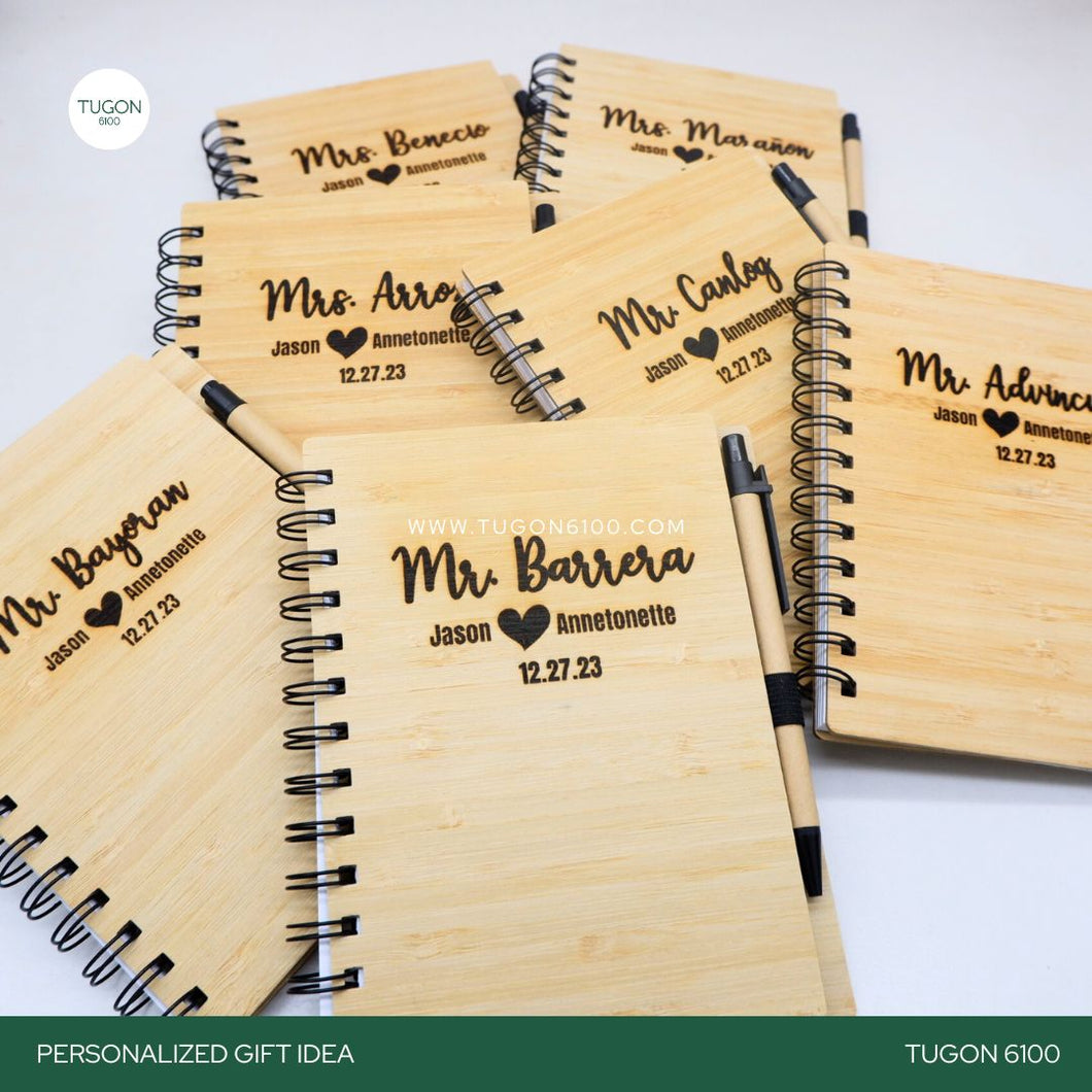 With FREE LASER ENGRAVING of your preferred name or logo on bamboo lid.  PERFECT GIFT IDEAS FOR: Wedding souvenir, Christmas Gift, Corporate Gift, Anniversary Gift, Birthday Gift, Father's Day Gift, Mother's Day Gift, personal use. Bamboo Notebook. - TUGON 6100