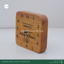 Load image into Gallery viewer, Personalized Wooden Desk Clock -PERFECT GIFT IDEAS FOR: Wedding souvenir, Christmas Gift, Corporate Gift, Anniversary Gift, Birthday Gift, Father&#39;s Day Gift, Mother&#39;s Day Gift, personal use. TUGON 6100
