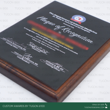 Load image into Gallery viewer, Custom wooden award plaque Mexico design by Tugon 6100 Bacolod Philippines for corporate events school recognition and awards
