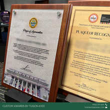 Load image into Gallery viewer, Custom wooden award plaque Mexico design by Tugon 6100 Bacolod Philippines for corporate events school recognition and awards
