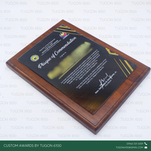 Load image into Gallery viewer, Custom wooden award plaque Mexico design by Tugon 6100 Bacolod Philippines for corporate events school recognition and awards

