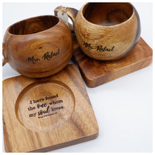 Load image into Gallery viewer, Tugon 6100, personalized wooden coffee mug, customized coffee mug, wedding souvenirs, wooden gifts, unique gifts, made in Philippines, made in Bacolod City Negros
