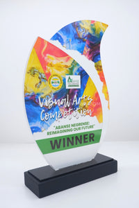 This acrylic and wood trophy and plaque make a stunning addition to any event or awards ceremony. With a smooth acrylic surface and sturdy wood base, it will add an air of classic elegance to any event or awards ceremony. - Tugon 6100